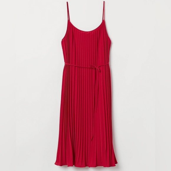 H&M Dresses & Skirts - H&M| NEW Scarlet Red Pleated Georgette Sleeveless Midi Dress NWT